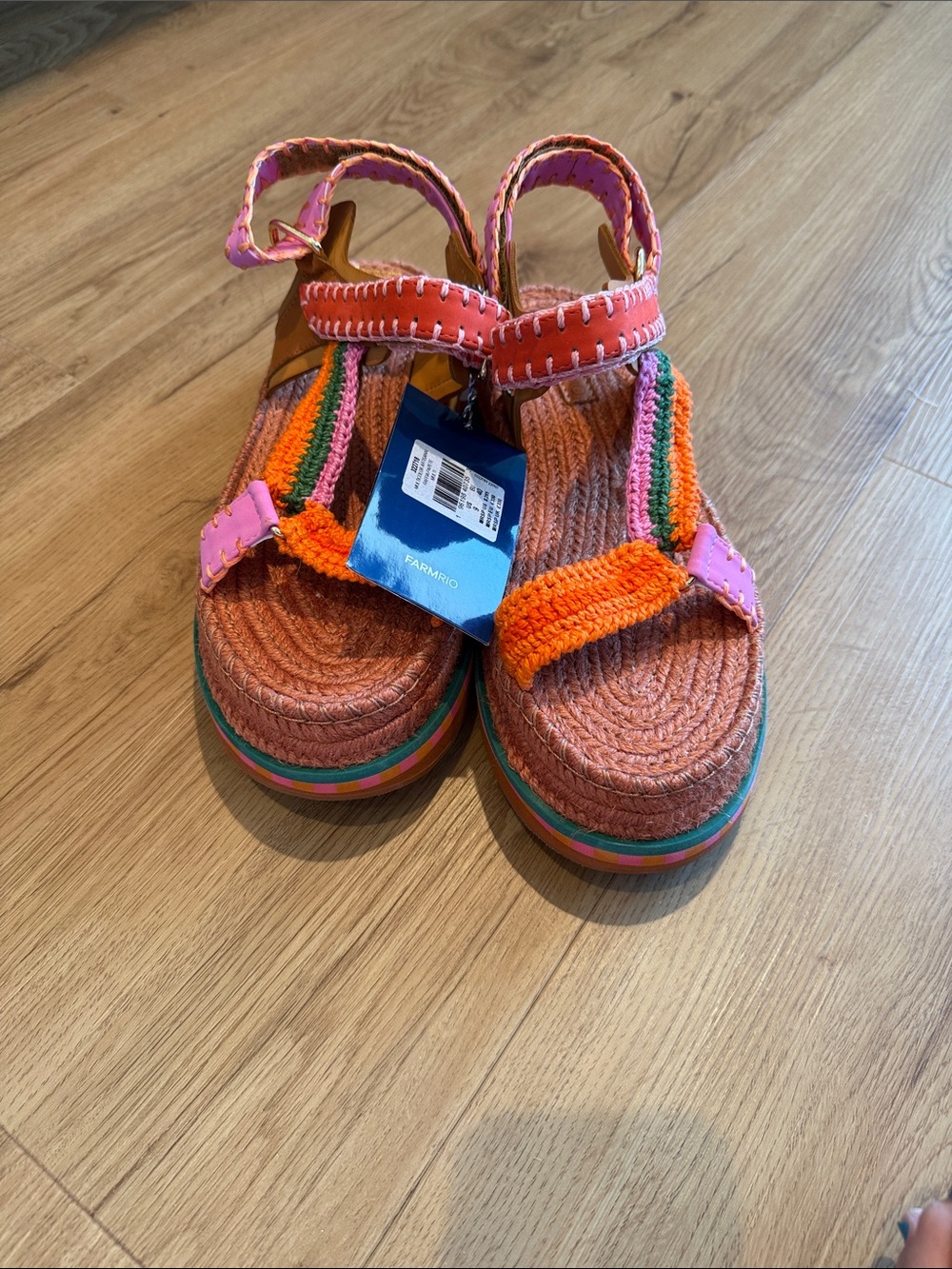 FARM Rio Colorblock Crochet Platform Sandals - Pink, Orange & Green